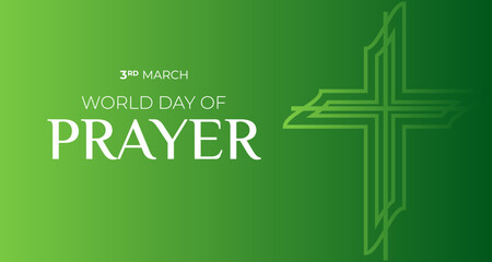 Green World Day of Prayer Background Illustration Banner with Christian Cross