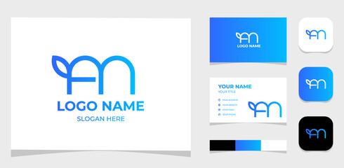 Fototapeta na wymiar Template Logo Creative Initial Letter A and M and leaf concept. Creative Template with color pallet, visual branding, business card and icon.