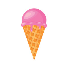 Vector illustration. Ice cream in a waffle cup. Cool. Ice cream cone. Ice cream drips. Heat.