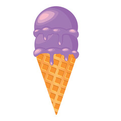 Vector illustration. Ice cream in a waffle cup. Cool. Ice cream cone. Ice cream drips. Heat.
