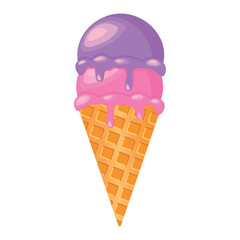 Vector illustration. Ice cream in a waffle cup. Cool. Ice cream cone. Ice cream drips. Heat.