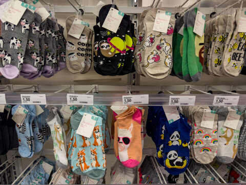 Plymouth, Minnesota - October 8, 2022: Display Of Novelty Socks By Xhilaration In Colorful Patterns, For Sale At A Target Store