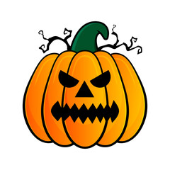 Pumpkin illustration with face for Halloween theme. Vector illustration