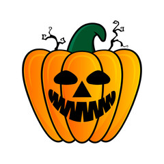 Pumpkin illustration with face for Halloween theme. Vector illustration
