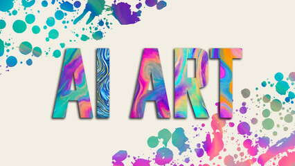 Text that says "AI Art" with colorful paint swirls and splotches on a white background