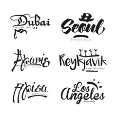 City and Capitals Name Original Design Vector Set