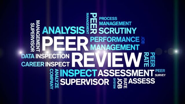 Peer Review animated tag word cloud;text design animation kinetic typography seamless loop.