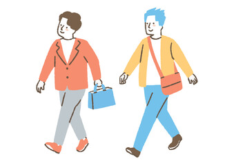 出勤する男性二人_色