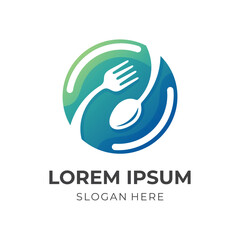 food restaurant logo vector spoon and fork combination logo with 3d green color style