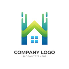 H home logo concept, letter H and house combination logo with 3d colorful style