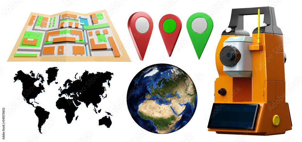 Aufkleber topographic set. collection with maps of different types. topographic device for creating maps. set 
