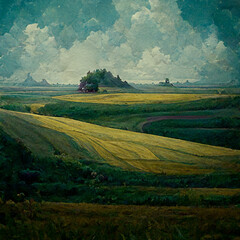 Obraz premium landscape with fields and blue sky