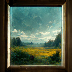 framed landscape in a window