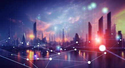 Smart city and communication network concept. 5G. LPWA (Low Power Wide Area). Wireless communication.