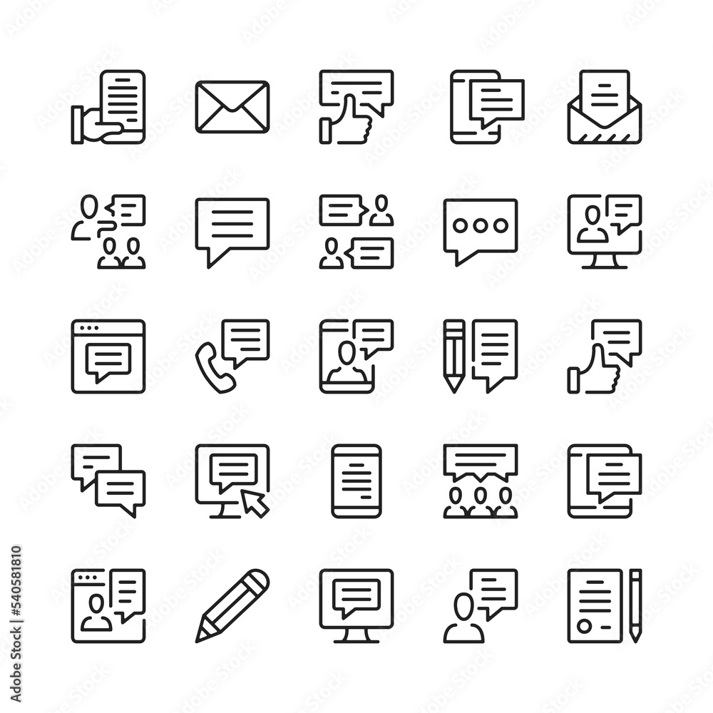 Poster message line icons. outline symbols. vector line icons set
