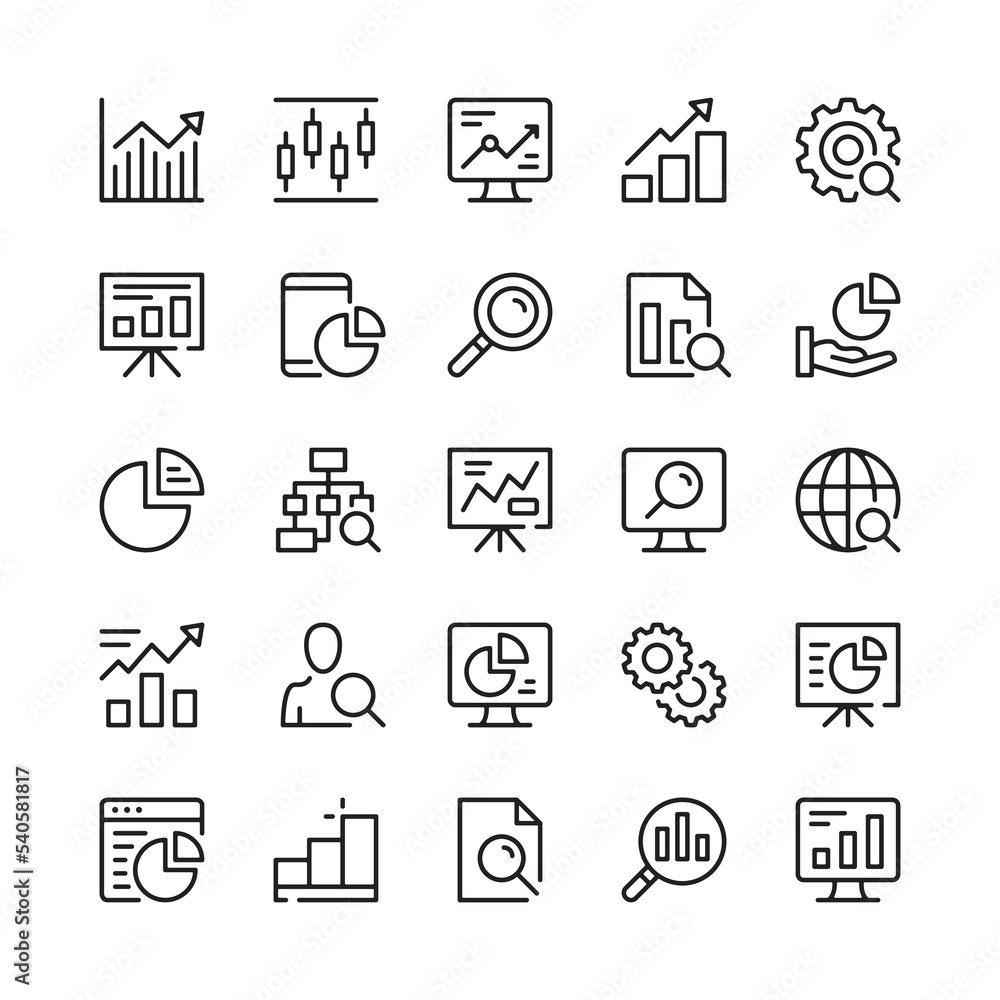 Poster data analysis line icons. outline symbols. vector line icons set