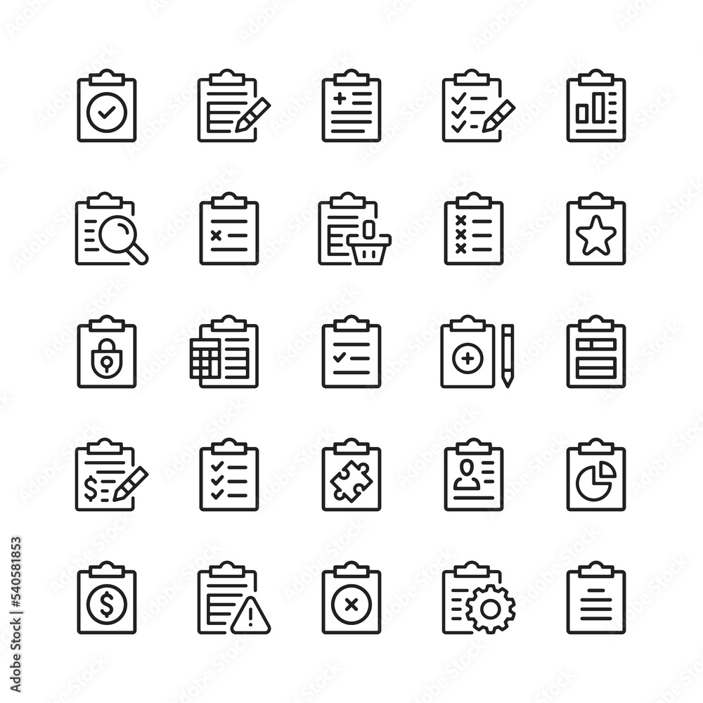 Poster clipboard line icons. outline symbols. vector line icons set