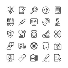 Healthcare line icons. Outline symbols. Vector line icons set