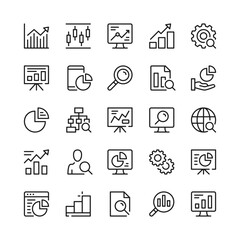 Data analysis line icons. Outline symbols. Vector line icons set