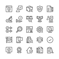 Quality control line icons. Outline symbols. Vector line icons set