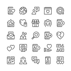 Online dating line icons. Outline symbols. Vector line icons set
