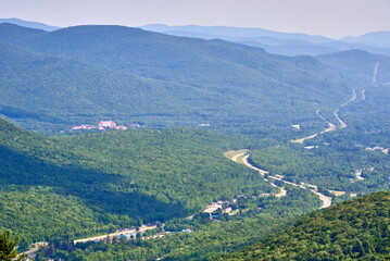 View of Franconia Notch from Mt Pemigewasset (Indian Head) looking toward Lincoln, NH and...