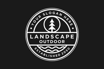 Landscape outdoor logo design pine tree icon symbol rounded shape typography line style