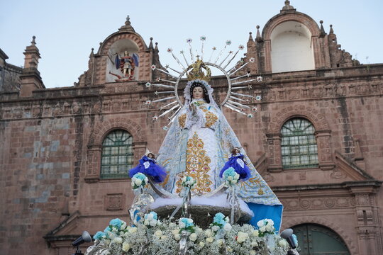 Traditional procession catholic religion corpus christi cusco peru