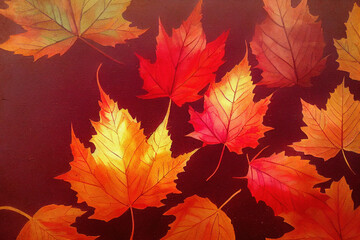 Naklejka na ściany i meble Beautiful Autumn Leaves Backgrounds - Aquarel Illustration