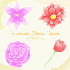 watercolor flower elements, suitable for print, and others. eps 10 