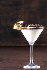 dark chocolate ganache white dulce de leche with lemon zest served in a glass bowl