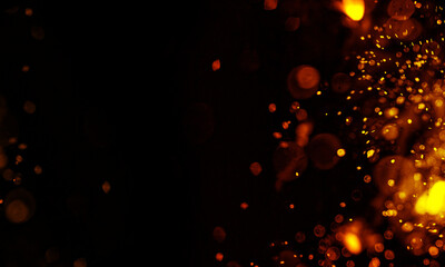 Fire sparks on dark transparent background. Realistic isolated fire sparks.