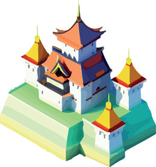 Vector isometric low poly japanese castle.