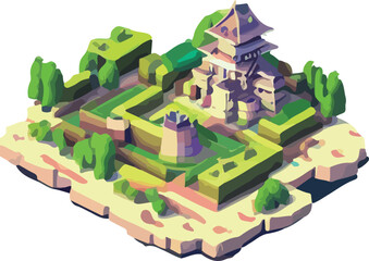 Vector isometric low poly japanese castle.