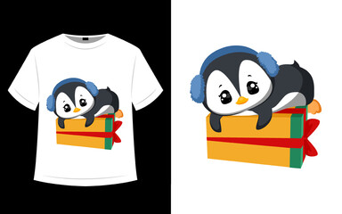 T shirt design, christmas penguin character