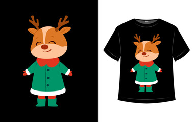 T shirt design, christmas deer character