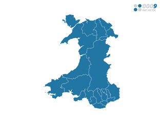 Vector blue of map Wales.