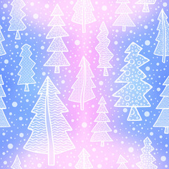 Seamless pattern of Christmas trees. Vector background on a winter theme.