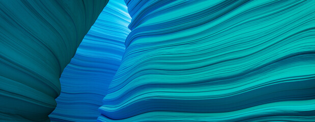 3D Rendered Cave with Blue and Turquoise Wavy Surfaces.