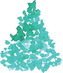 水彩画。水彩タッチのクリスマスツリー。モミの木の水彩イラスト。Watercolor painting. Christmas tree with watercolor touch. Watercolor illustration of a fir tree.