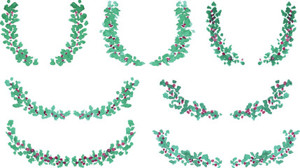 水彩画。水彩タッチのひいらぎベクターフレーム。柊のリアルタッチ装飾枠。Watercolor painting. Watercolor touch holly vector frame. Holly realistic touch decorative frame.