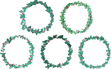 水彩画。水彩タッチのひいらぎベクターフレーム。柊のリアルタッチ装飾枠。Watercolor painting. Watercolor touch holly vector frame. Holly realistic touch decorative frame.