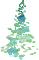 水彩画。水彩タッチのクリスマスツリー。モミの木の水彩イラスト。Watercolor painting. Christmas tree with watercolor touch. Watercolor illustration of a fir tree.