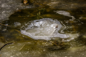 Frozen ice on river in the spring