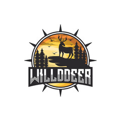 Wild deer badge logo vector illustration