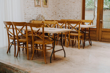 empty wood chair and table in restaurant