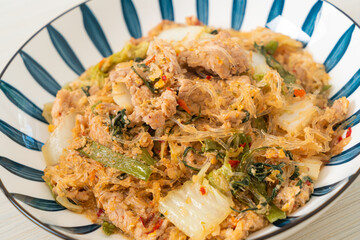 Stir-Fried Thai Styled Sukiyaki or Stir-fried vermicelli with pork and vegetables in sukiyaki sauce