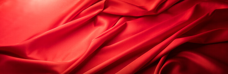 床に広げられたシルクの赤い布の背景テクスチャー
