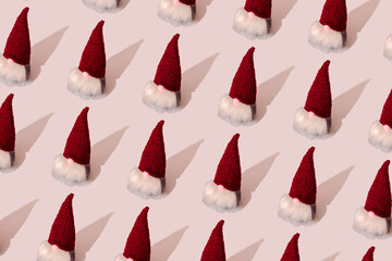 christmas gnome pattern on light pink background