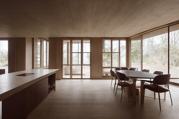 Dining table in kitchen of modern house